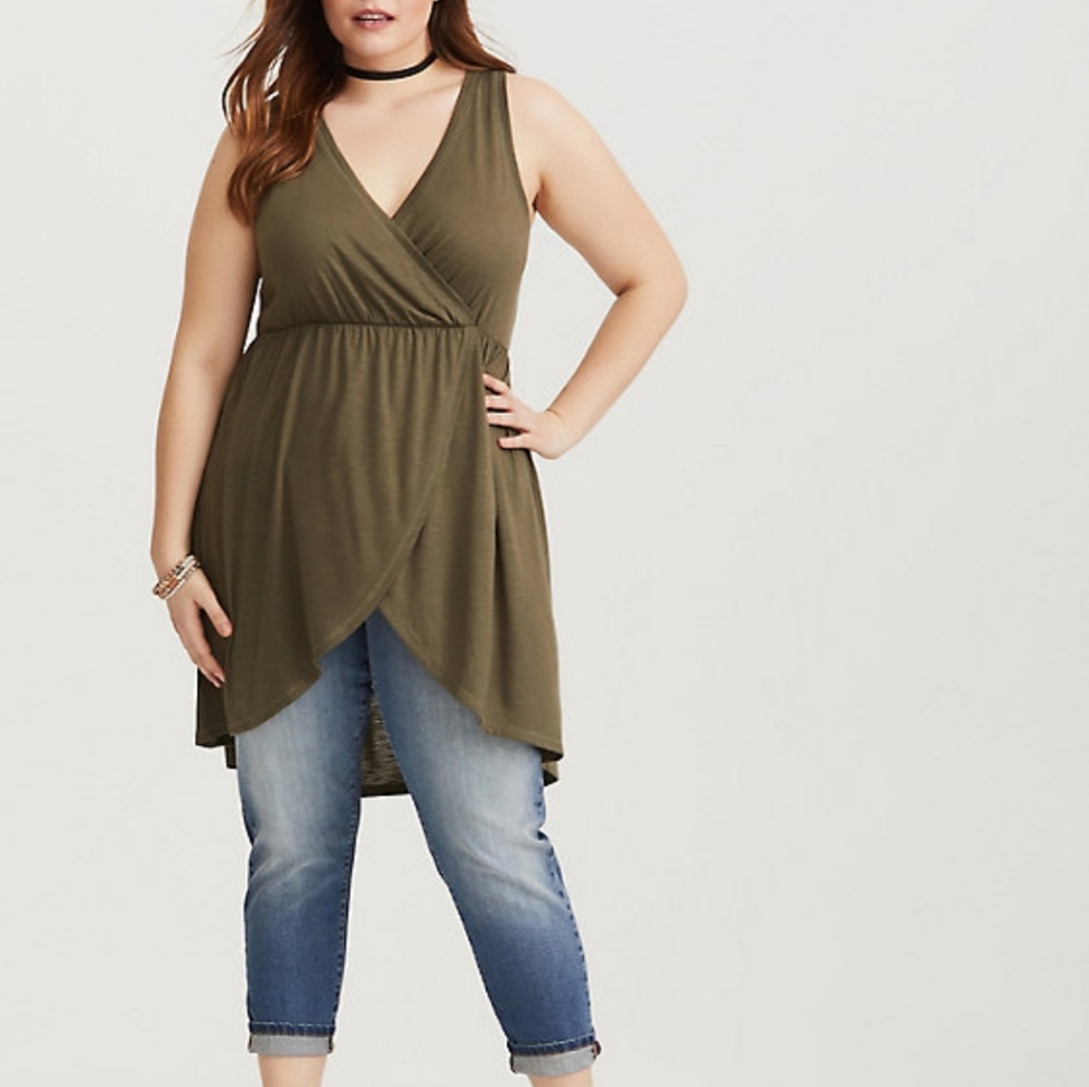 Olive green surpice high low tank